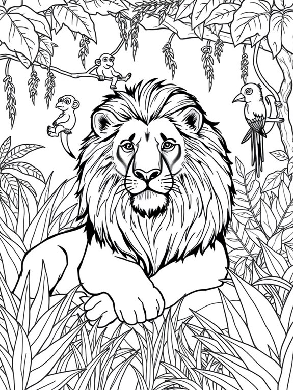 lion surrounded by jungle