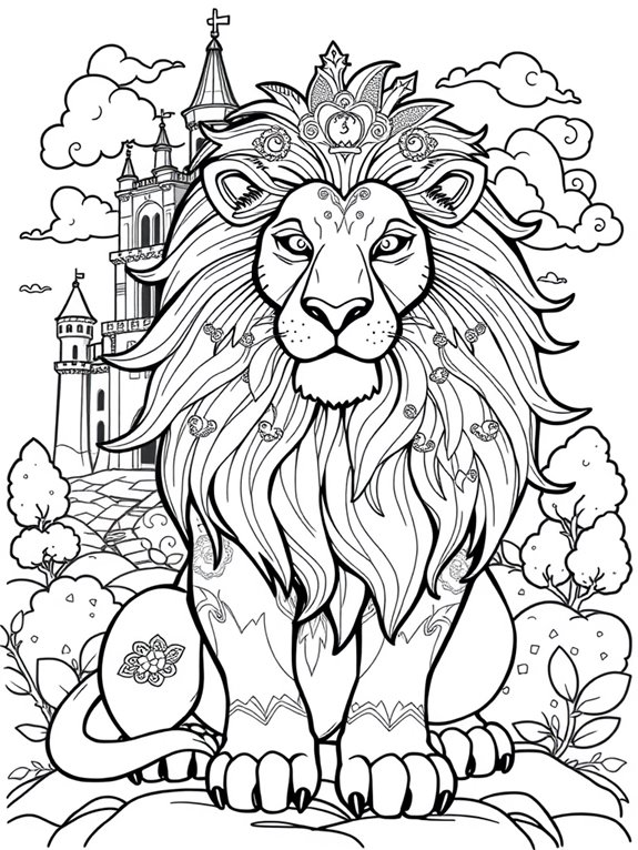 lion with castle backdrop