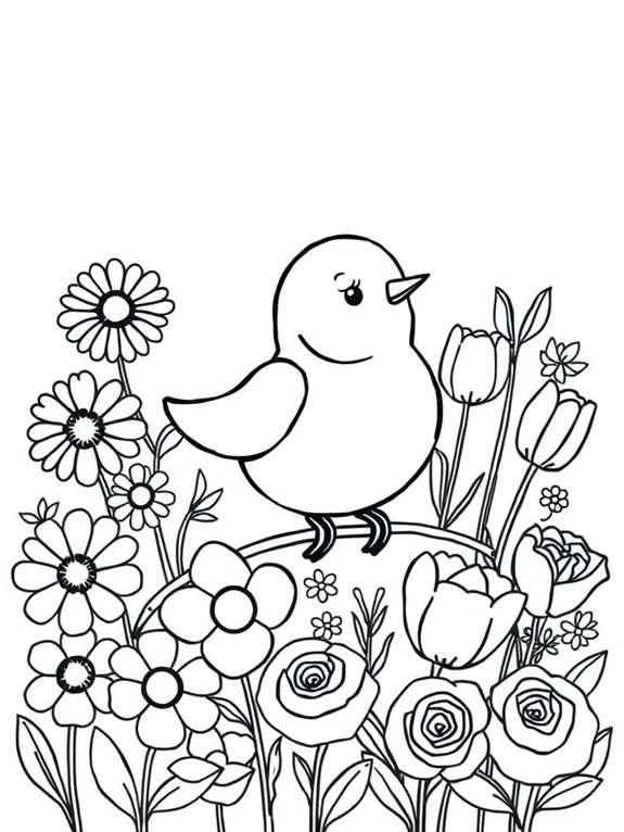 lovebird surrounded by flowers