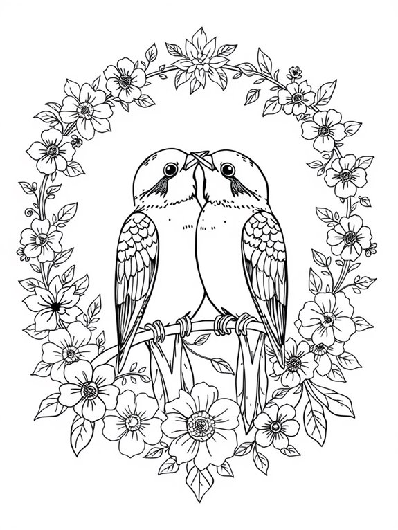 lovebird with floral border