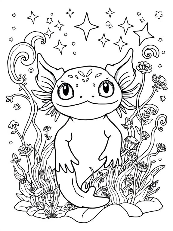 magical axolotl coloring page