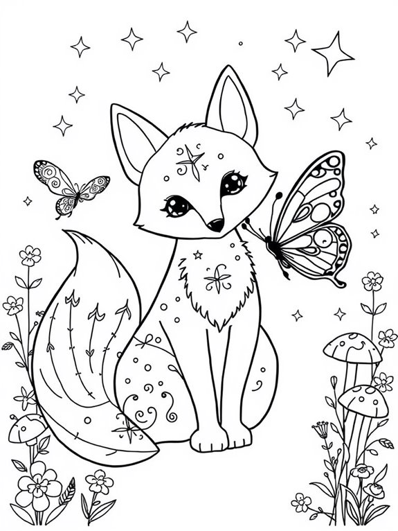 magical fox and butterfly