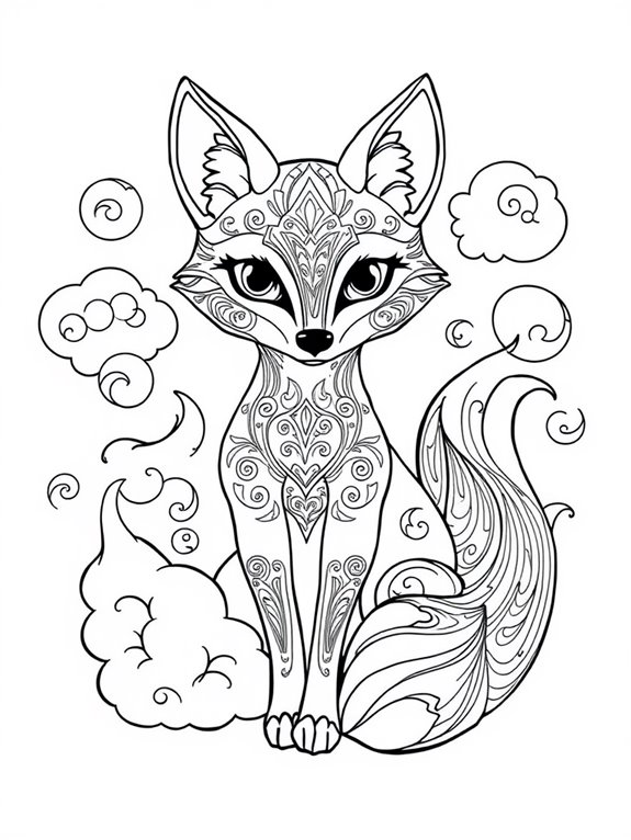 magical fox in clouds