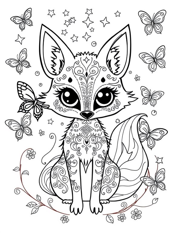 magical fox with butterflies