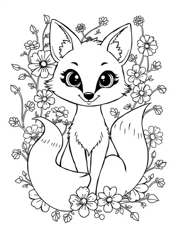 magical fox with flowers