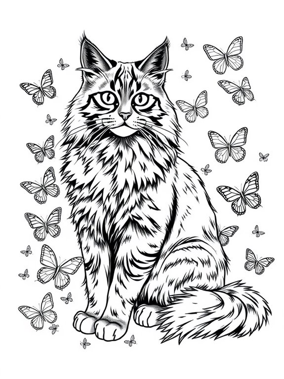 maine coon butterflies coloring page