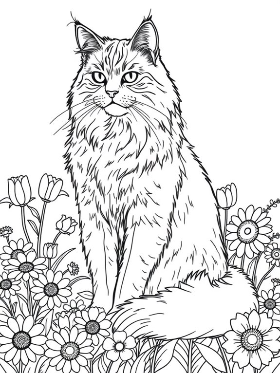 maine coon in flowers