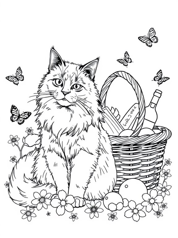 maine coon picnic coloring page