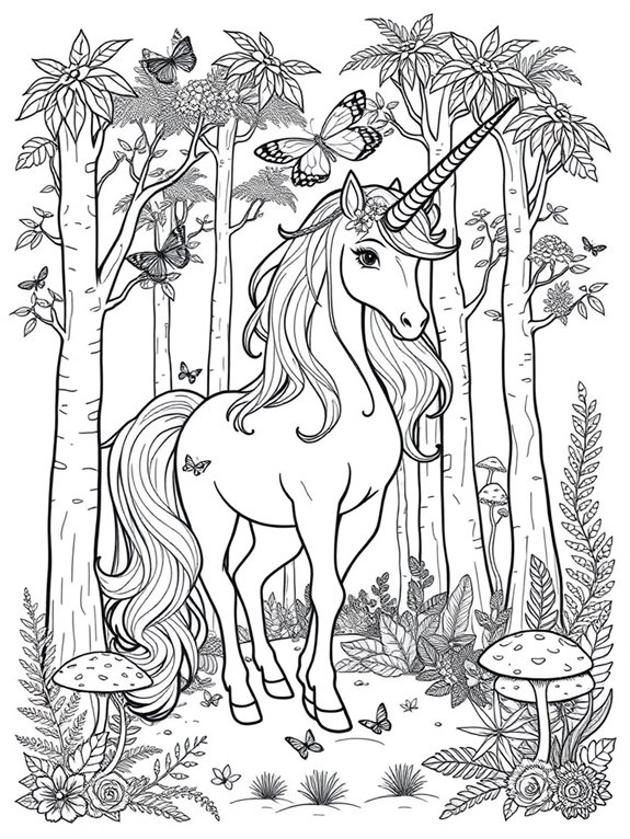 majestic unicorn forest scene