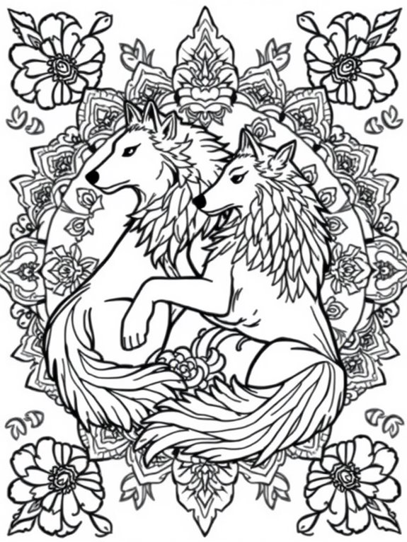 mandala wolves coloring page