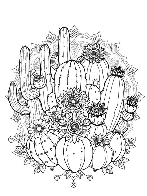 mandalas featuring colorful cacti