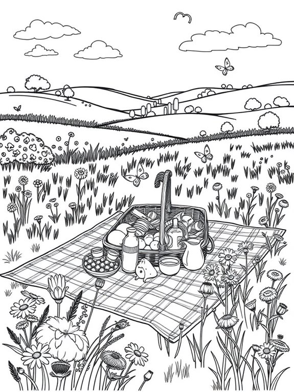 meadow picnic coloring page