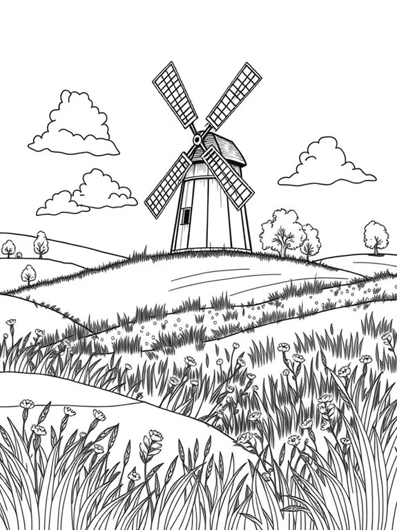 meadow windmill coloring activity