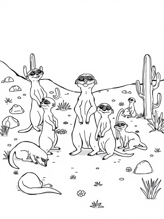 meerkats in desert landscape