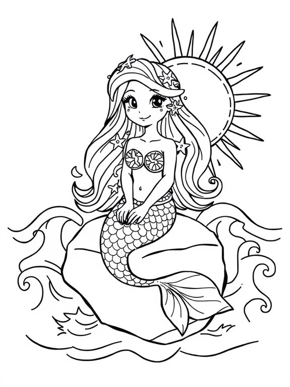mermaid amidst sun waves