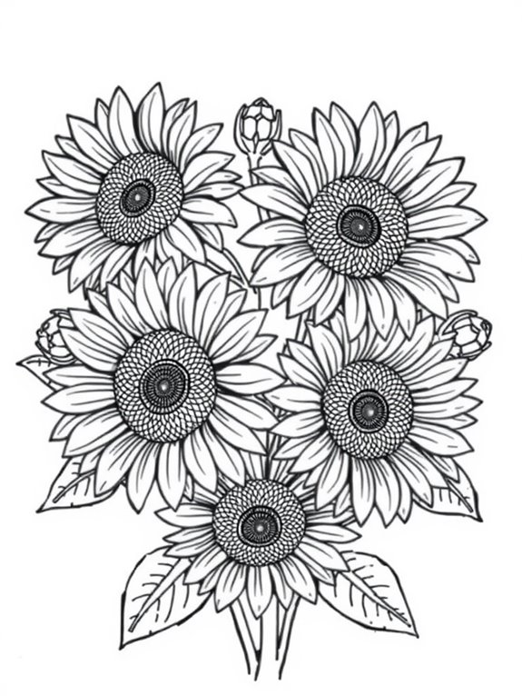 mini sunflowers coloring page