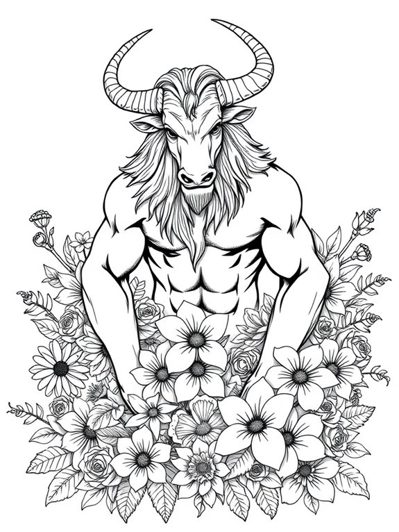 minotaur surrounded by flowers