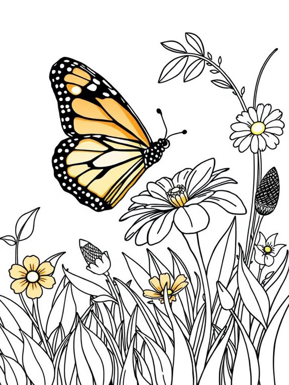 monarch butterfly garden scene