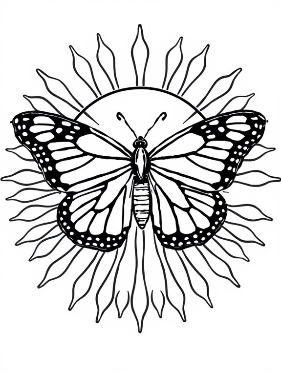 monarch butterfly sun illustration