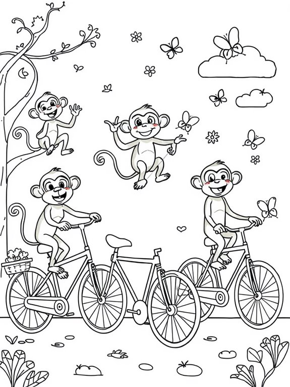 monkeys biking on bicycles