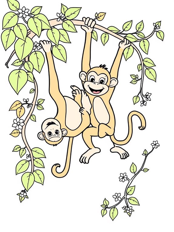 monkeys climbing vines coloring