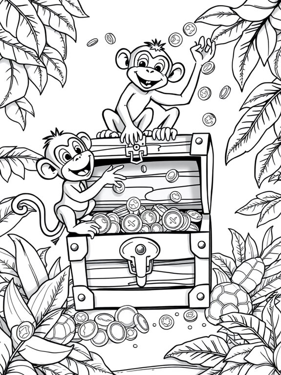 monkeys discovering treasure chest