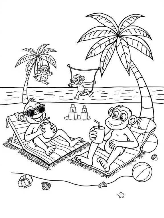 monkeys lounging on beach