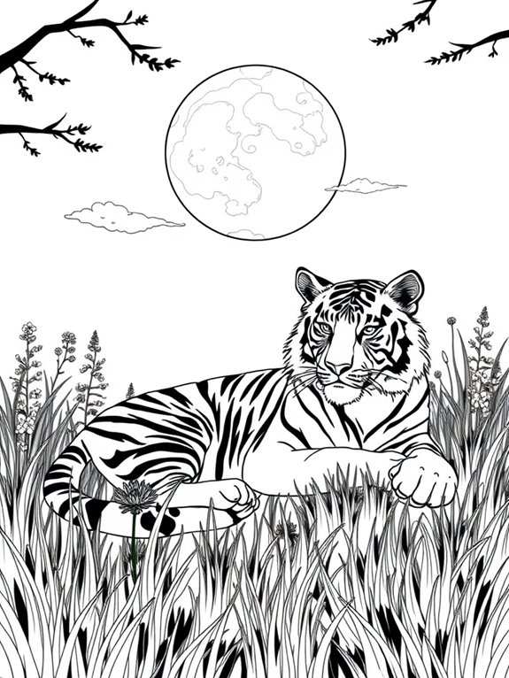 moonlit tiger coloring page