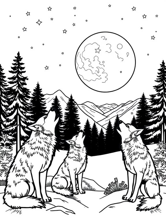 moonlit wolves coloring page