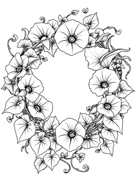 morning glory wreath design