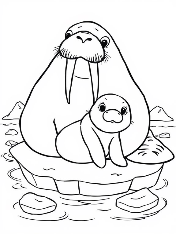 mother walrus and calf