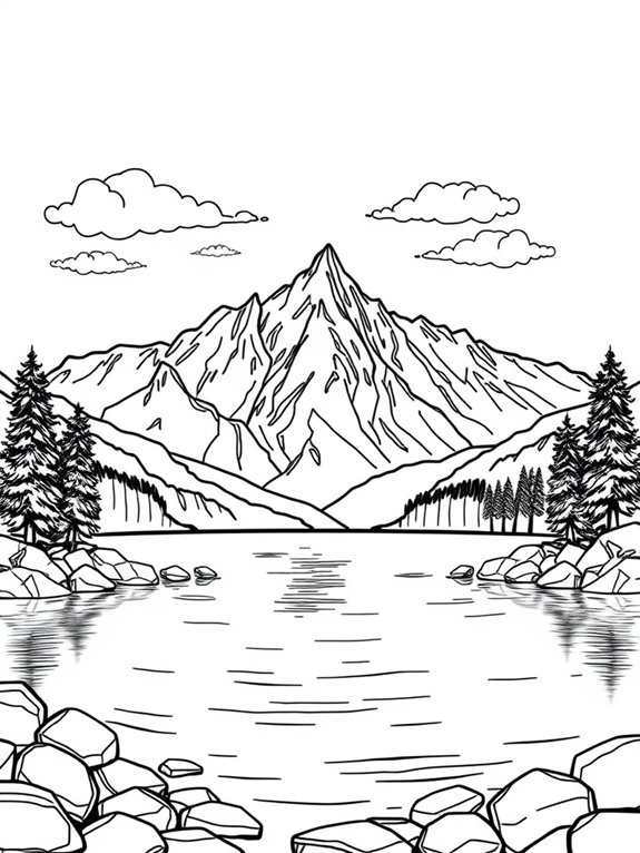 mountain lake coloring page