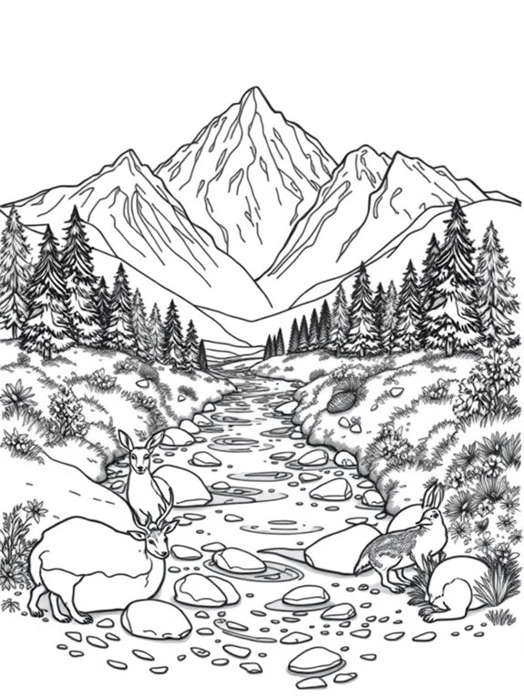 mountain stream wildlife scene