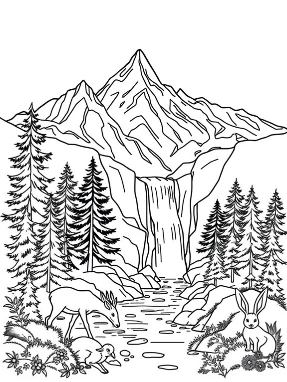 mountain waterfall coloring page