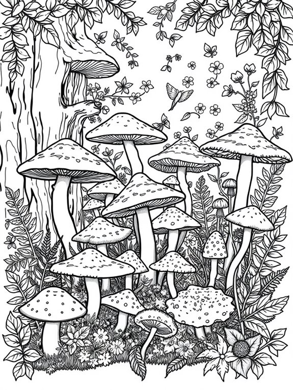 mushroom coloring page design