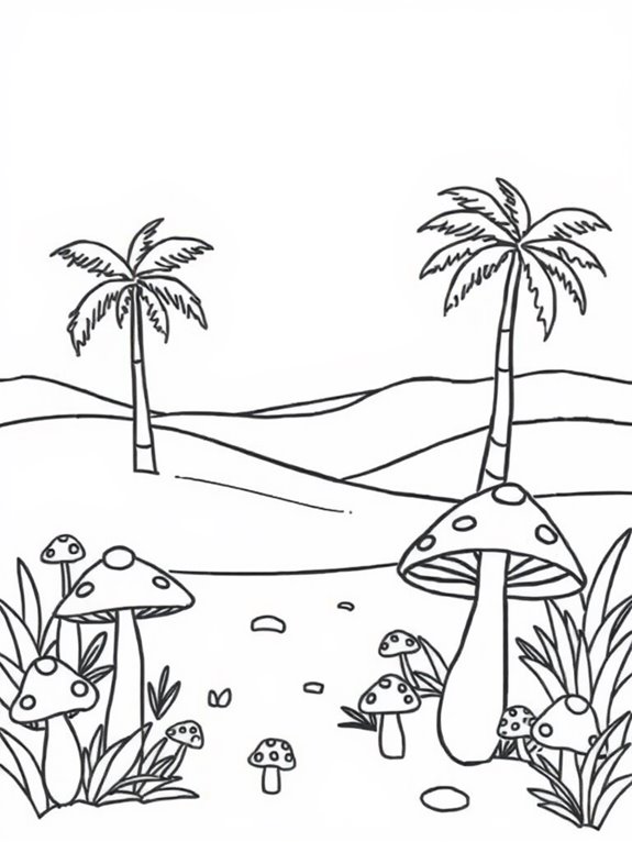 mushroom themed oasis coloring page