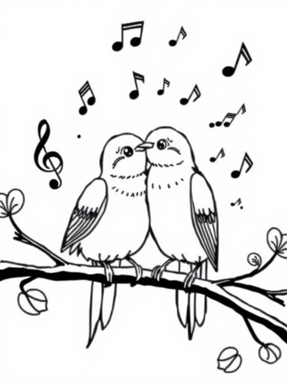 musical lovebird coloring page