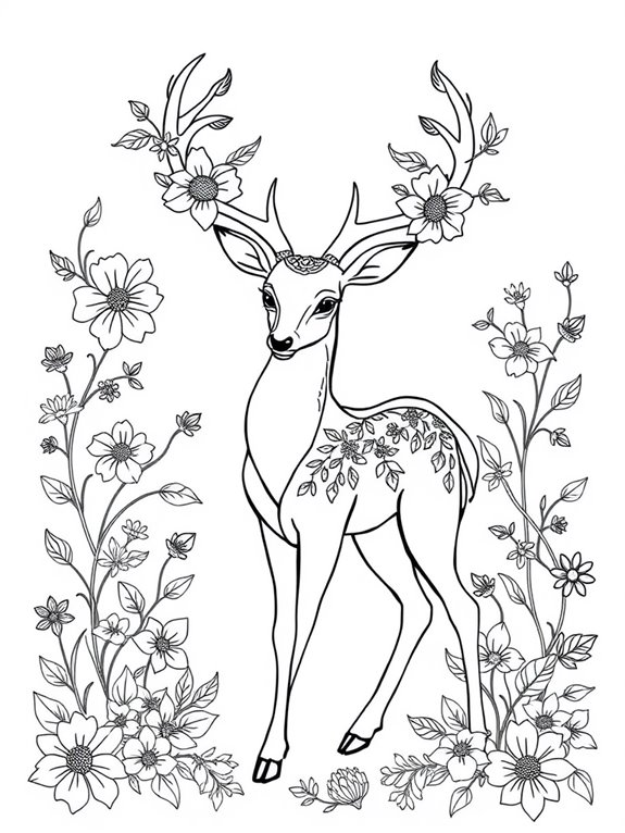 mystical deer with flowers