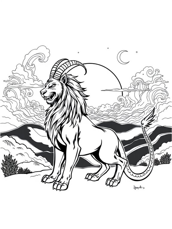 mythical sunset chimera illustration