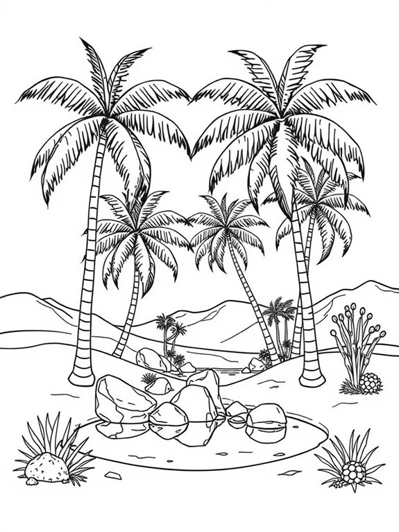 oasis scene with palm trees