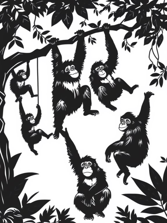 orangutans silhouette coloring page