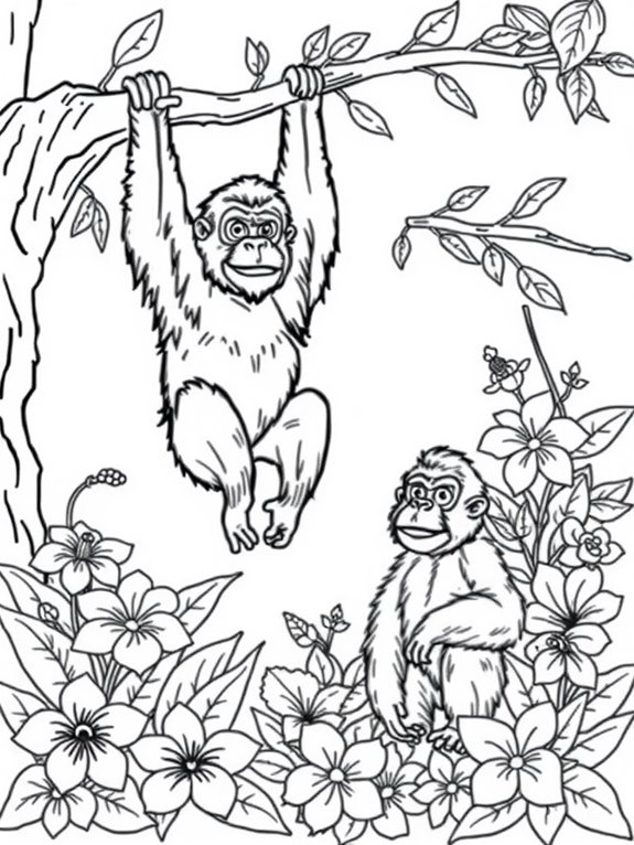 orangutans surrounded by flowers