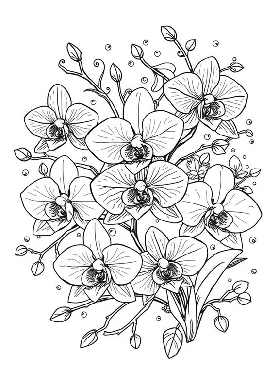 orchids doodle coloring page