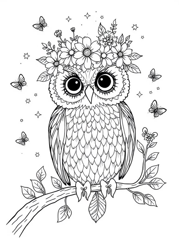 owl adorned with flowers