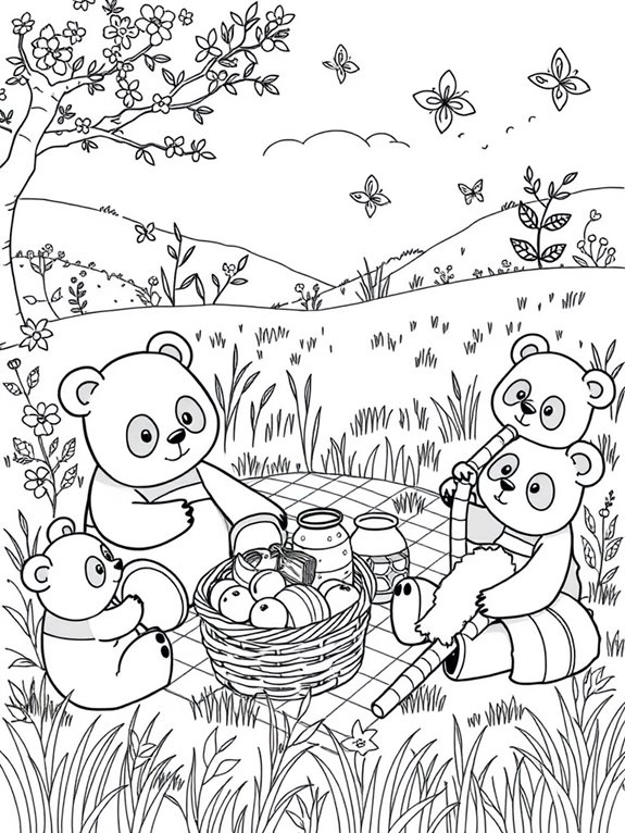 pandas enjoying a picnic