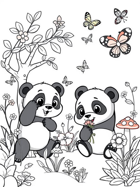 pandas playing in garden