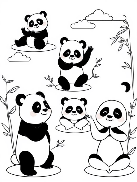 pandas practicing yoga poses