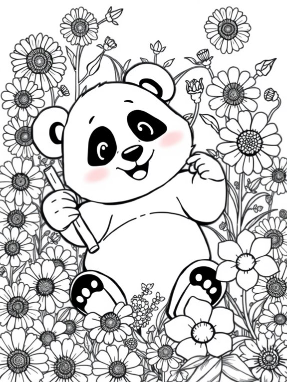 pandas surrounded by flowers