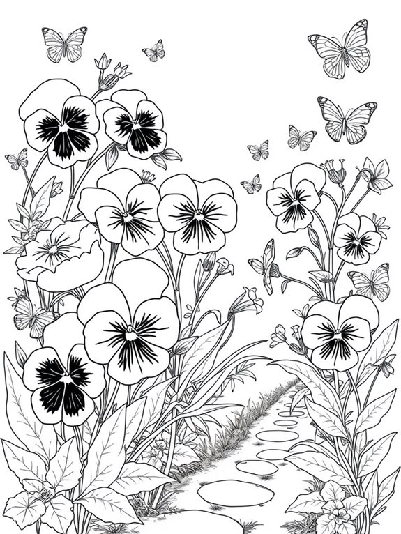 pansy filled nature coloring page