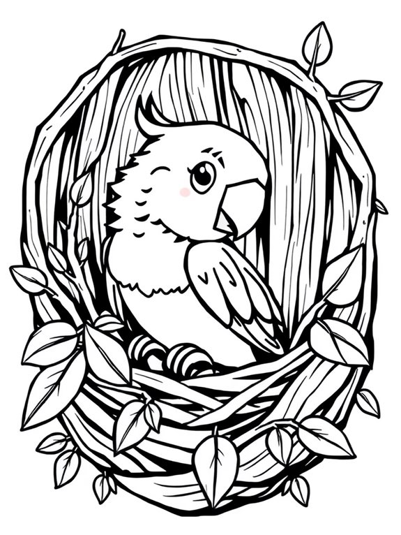 parrot nest coloring page